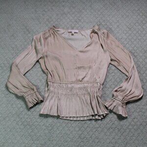 WOW! Philosophy Size S Tan Long Sleeve Crinkle Accent Blouse